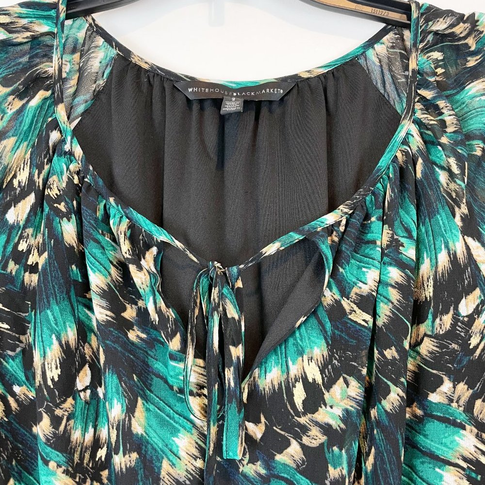NWOT White House Black Market Dress Green Black Print 2 - Picture 4 of 8